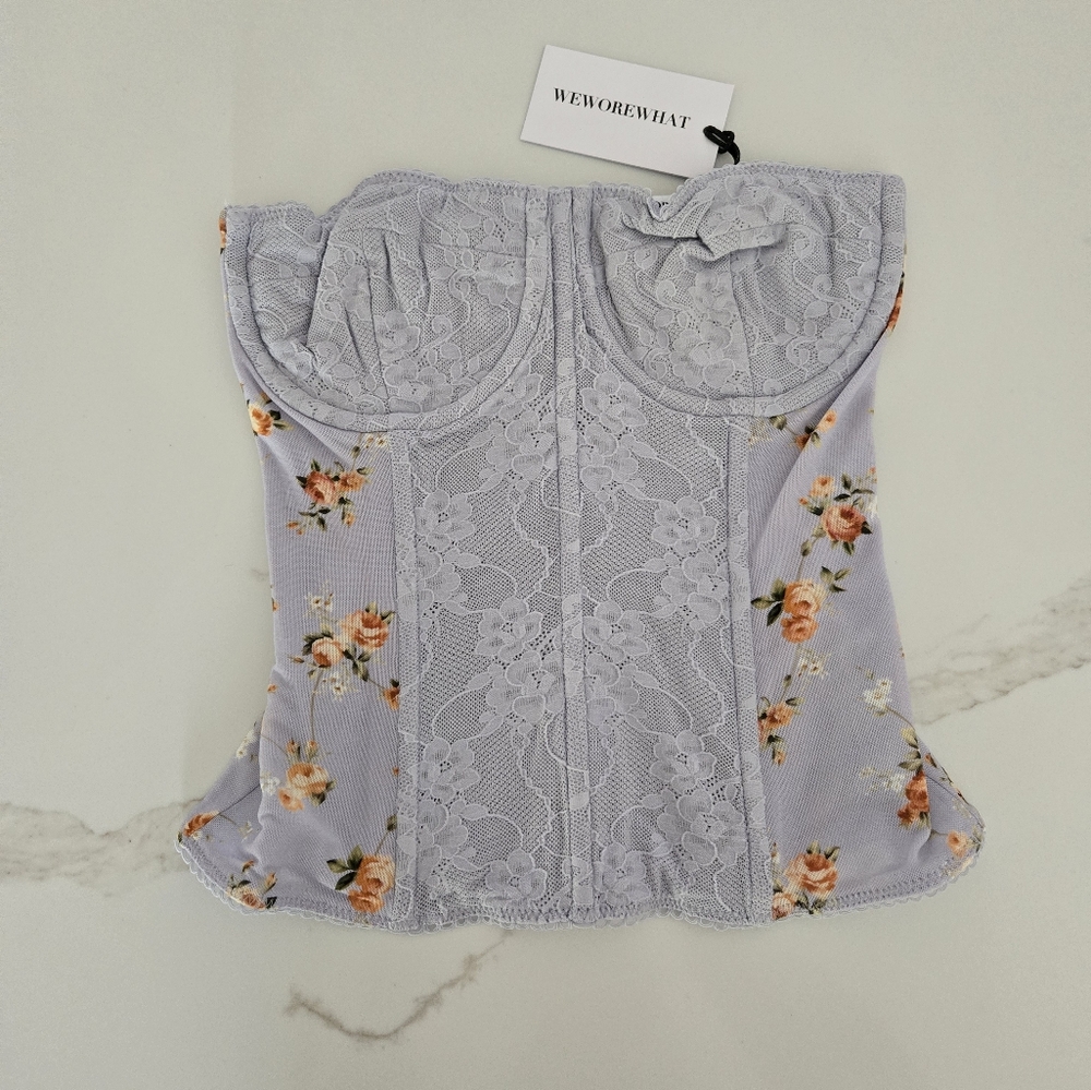 WeWoreWhat Lavender Floral Lace Bustier Top